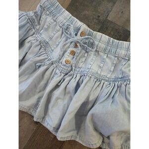 Boho Chic We The Free Roselle Ruffled Denim Mini Skirt Light Wash Pockets Size S